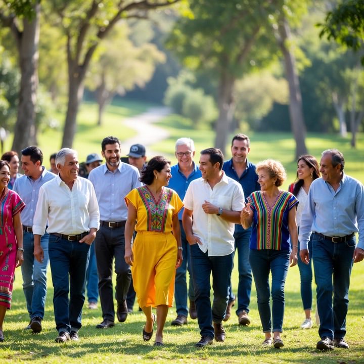 A group of people of different ages walking together